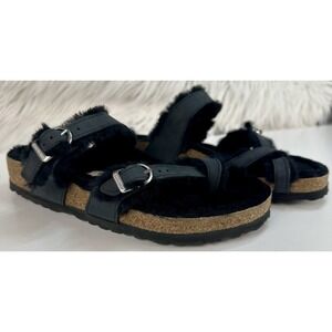 BIRKENSTOCK Mayari Shearling Sandals Women's 39 US 8-8.5 Black Buckle NWOB